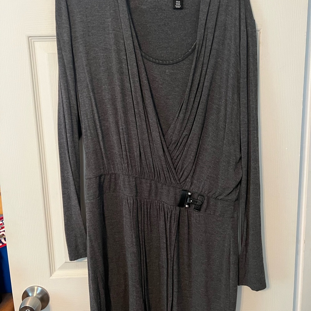 White House Black Market Gray Long Sleeve Cowl Neck Dress